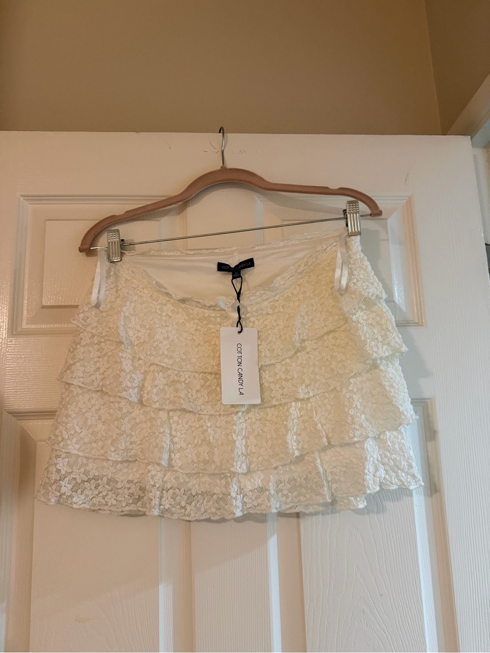 Cotton Candy Cream Lace Ruffled Mini Skirt